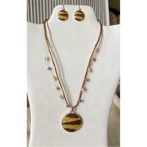 KC Jewelry Set 3 Strand Necklace & Earrings Tiger Stripe Vintage Kenneth Cole